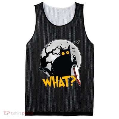 Funny Halloween What Killer Black Cat With Knife Mesh Reversible Basketball Jersey Tank