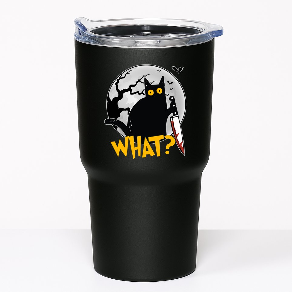 Funny Halloween What Killer Black Cat With Knife Tumbler