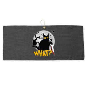 Funny Halloween What Killer Black Cat With Knife Large Microfiber Waffle Golf Towel