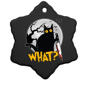 Funny Halloween What Killer Black Cat With Knife Ceramic Star Ornament