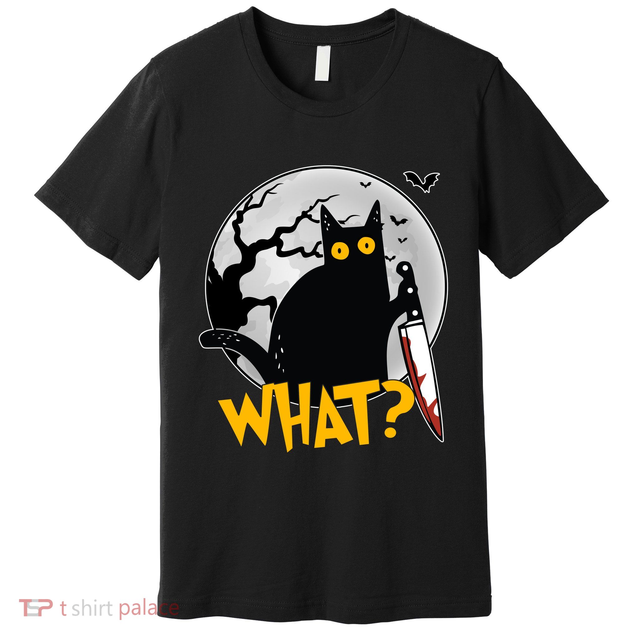 Funny Halloween What Killer Black Cat With Knife Premium T-Shirt