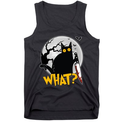 Funny Halloween What Killer Black Cat With Knife Tank Top