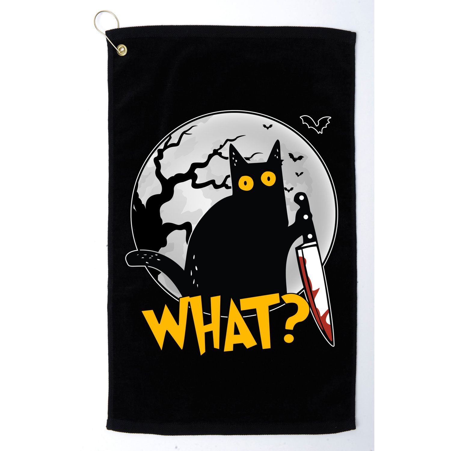 Funny Halloween What Killer Black Cat With Knife Golf Towel