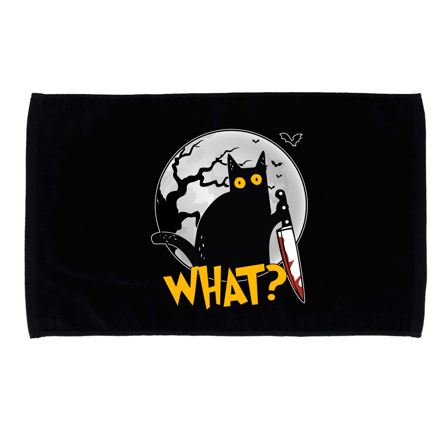 Funny Halloween What Killer Black Cat With Knife Microfiber Hand Towel