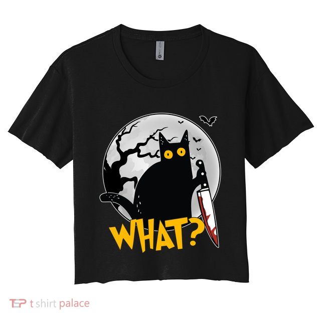 Funny Halloween What Killer Black Cat With Knife Crop Top