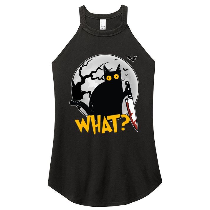 Funny Halloween What Killer Black Cat With Knife Women's Perfect Tri Rocker Tank
