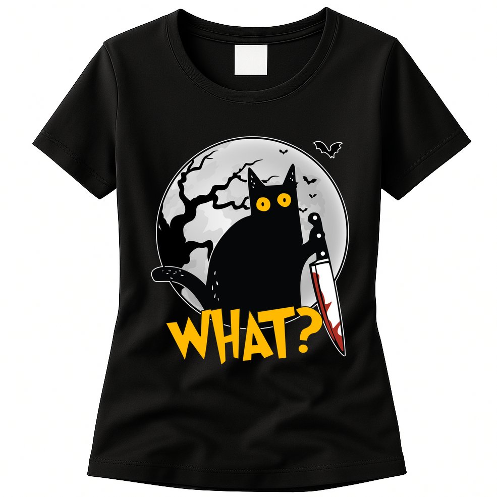 Funny Halloween What Killer Black Cat With Knife Womens T-Shirt
