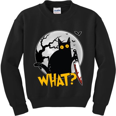 Funny Halloween What Killer Black Cat With Knife Kids Sweatshirt