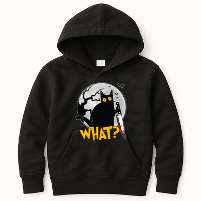 Funny Halloween What Killer Black Cat With Knife Kids Hoodie