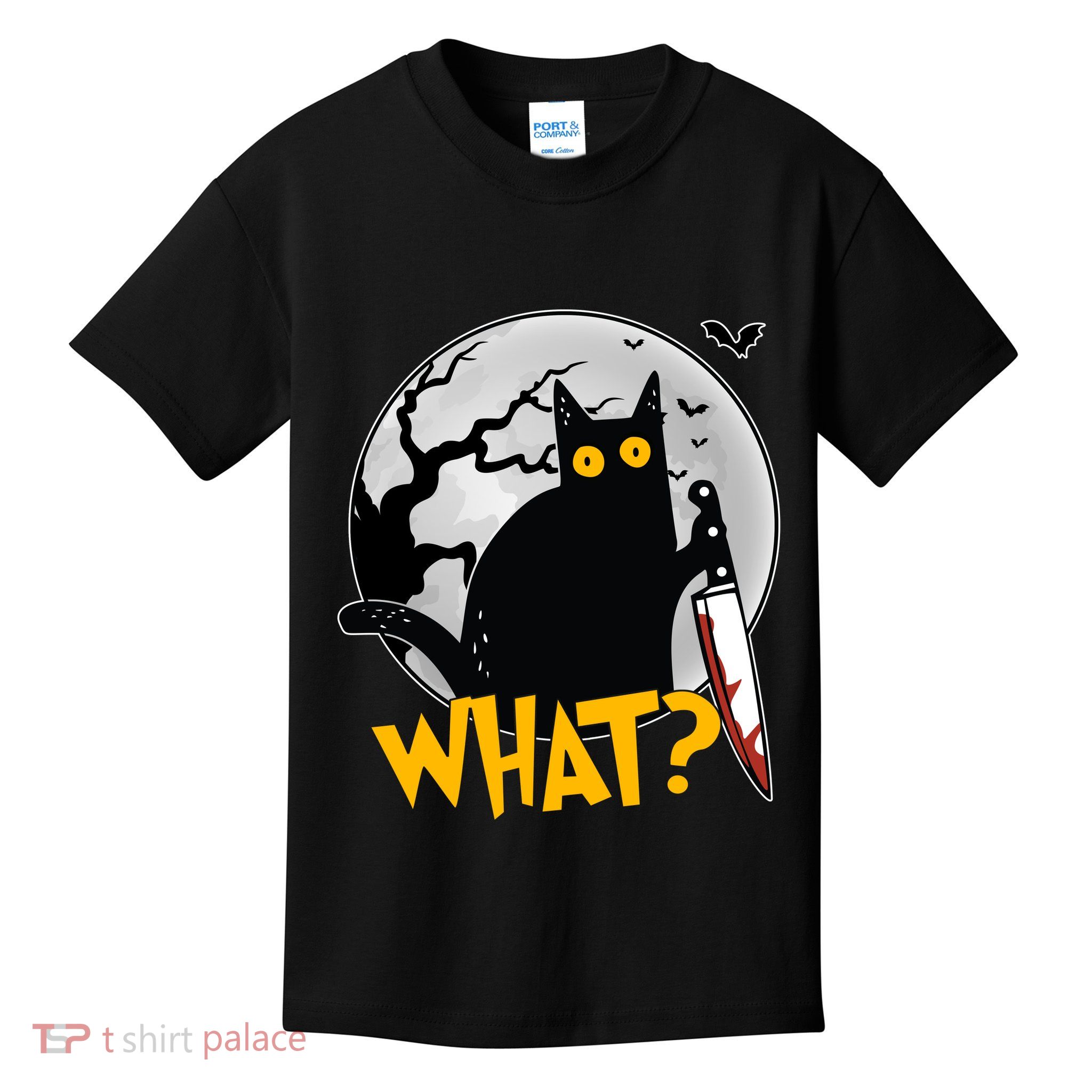 Funny Halloween What Killer Black Cat With Knife Kids T-Shirt