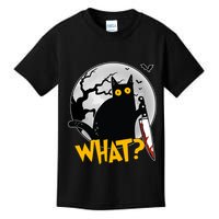 Funny Halloween What Killer Black Cat With Knife Kids T-Shirt