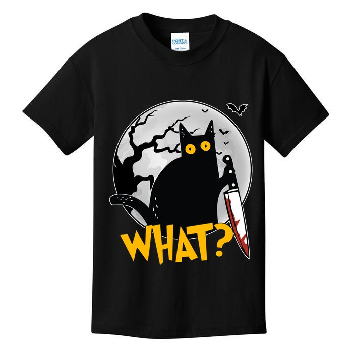 Funny Halloween What Killer Black Cat With Knife Kids T-Shirt