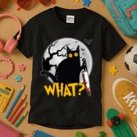 Funny Halloween What Killer Black Cat With Knife Kids T-Shirt