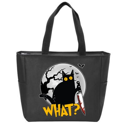 Funny Halloween What Killer Black Cat With Knife Zip Tote Bag