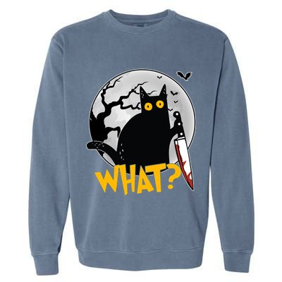 Funny Halloween What Killer Black Cat With Knife Garment-Dyed Sweatshirt