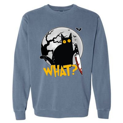 Funny Halloween What Killer Black Cat With Knife Garment-Dyed Sweatshirt