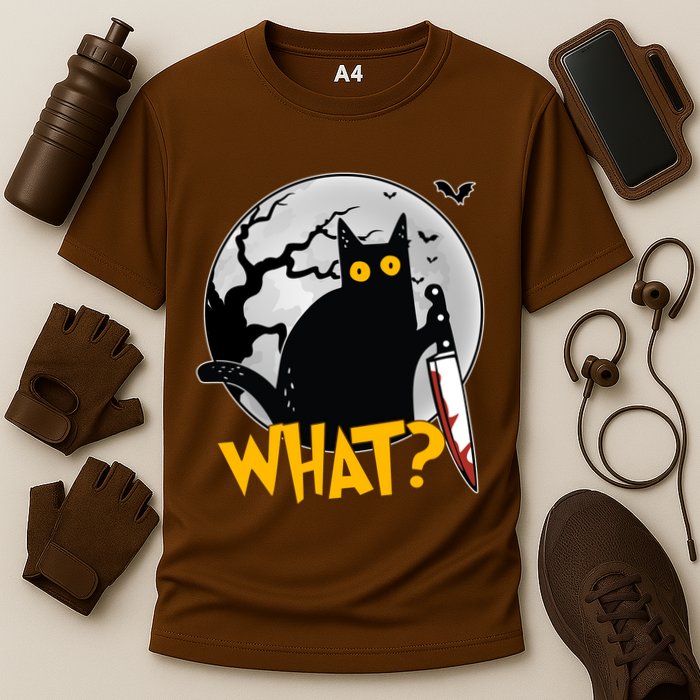 Funny Halloween What Killer Black Cat With Knife Cooling Performance Crew T-Shirt