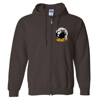 Funny Halloween What Killer Black Cat With Knife Full Zip Hoodie