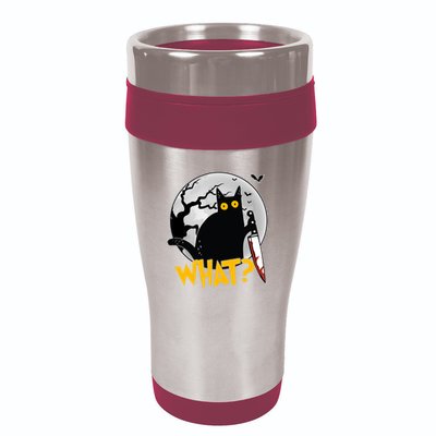 Funny Halloween What Killer Black Cat With Knife 16oz Travel Tumbler