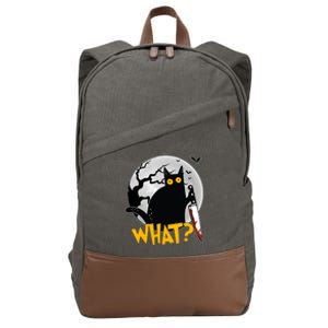 Funny Halloween What Killer Black Cat With Knife Cotton Canvas Backpack