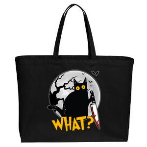 Funny Halloween What Killer Black Cat With Knife Cotton Canvas Jumbo Tote