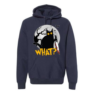 Funny Halloween What Killer Black Cat With Knife Premium Hoodie