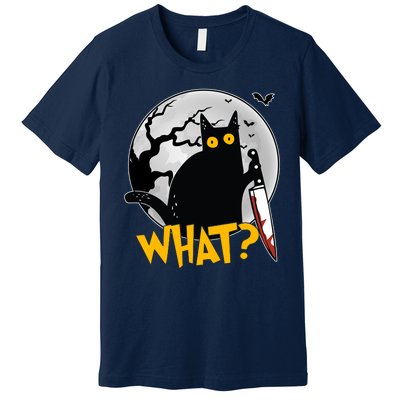 Funny Halloween What Killer Black Cat With Knife Premium T-Shirt