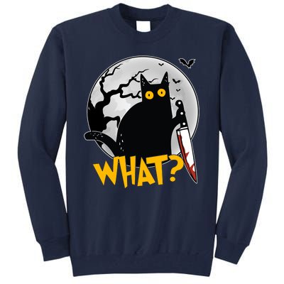 Funny Halloween What Killer Black Cat With Knife Tall Sweatshirt