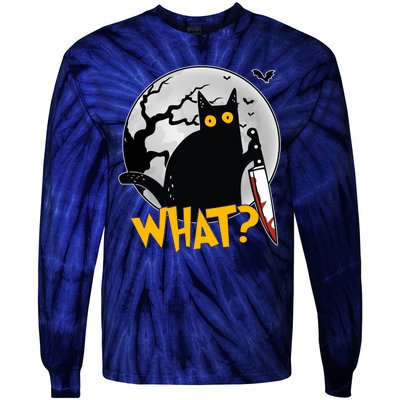 Funny Halloween What Killer Black Cat With Knife Tie-Dye Long Sleeve Shirt