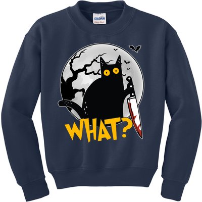 Funny Halloween What Killer Black Cat With Knife Kids Sweatshirt