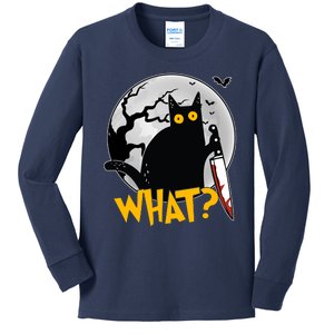 Funny Halloween What Killer Black Cat With Knife Kids Long Sleeve Shirt