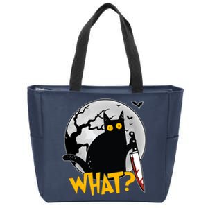 Funny Halloween What Killer Black Cat With Knife Zip Tote Bag