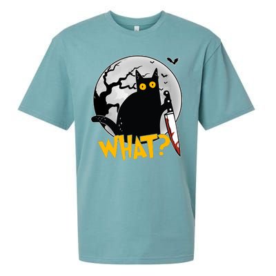 Funny Halloween What Killer Black Cat With Knife Sueded Cloud Jersey T-Shirt