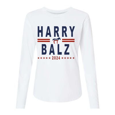 Funny Harris Walz 24 Harry Balz 2024 Meme Democratics Vote Womens Cotton Relaxed Long Sleeve T-Shirt