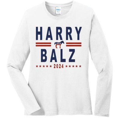 Funny Harris Walz 24 Harry Balz 2024 Meme Democratics Vote Ladies Long Sleeve Shirt