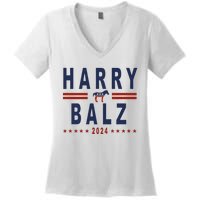 Funny Harris Walz 24 Harry Balz 2024 Meme Democratics Vote Women's V-Neck T-Shirt