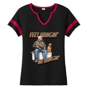 Feet Hangin We Bangin Trump Duck Hunting Ladies Halftime Notch Neck Tee