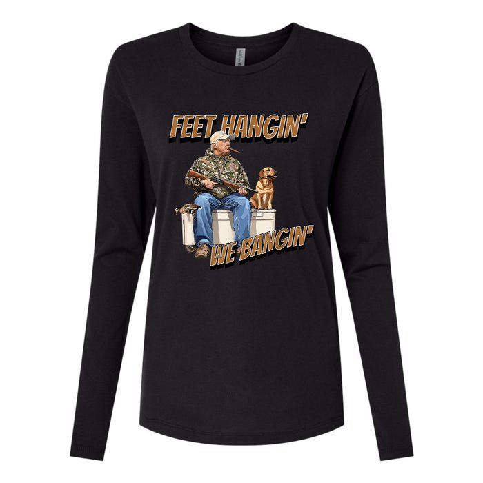 Feet Hangin We Bangin Trump Duck Hunting Womens Cotton Relaxed Long Sleeve T-Shirt