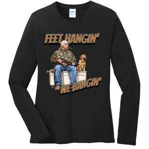 Feet Hangin We Bangin Trump Duck Hunting Ladies Long Sleeve Shirt