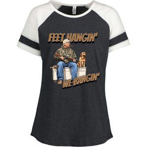 Feet Hangin We Bangin Trump Duck Hunting Enza Ladies Jersey Colorblock Tee