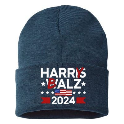 Funny Harris Walz 24 Harry Balz 2024 Meme Democratics Vote Sustainable Knit Beanie