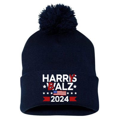 Funny Harris Walz 24 Harry Balz 2024 Meme Democratics Vote Pom Pom 12in Knit Beanie