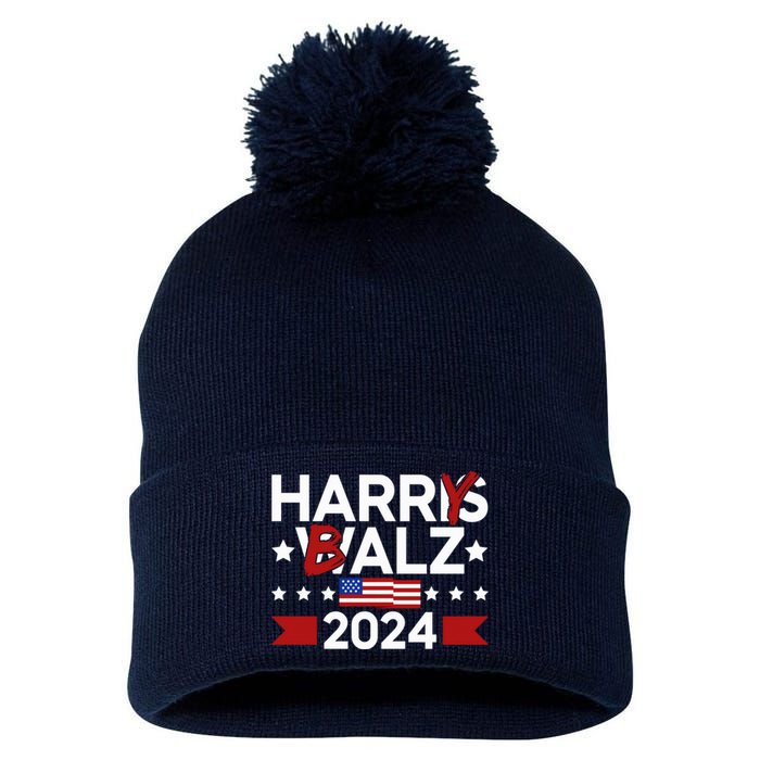 Funny Harris Walz 24 Harry Balz 2024 Meme Democratics Vote Pom Pom 12in Knit Beanie