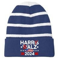 Funny Harris Walz 24 Harry Balz 2024 Meme Democratics Vote Striped Beanie with Solid Band