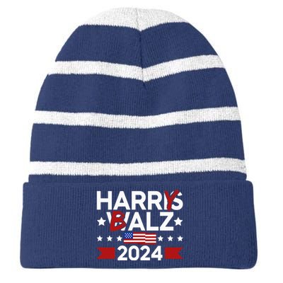 Funny Harris Walz 24 Harry Balz 2024 Meme Democratics Vote Striped Beanie with Solid Band