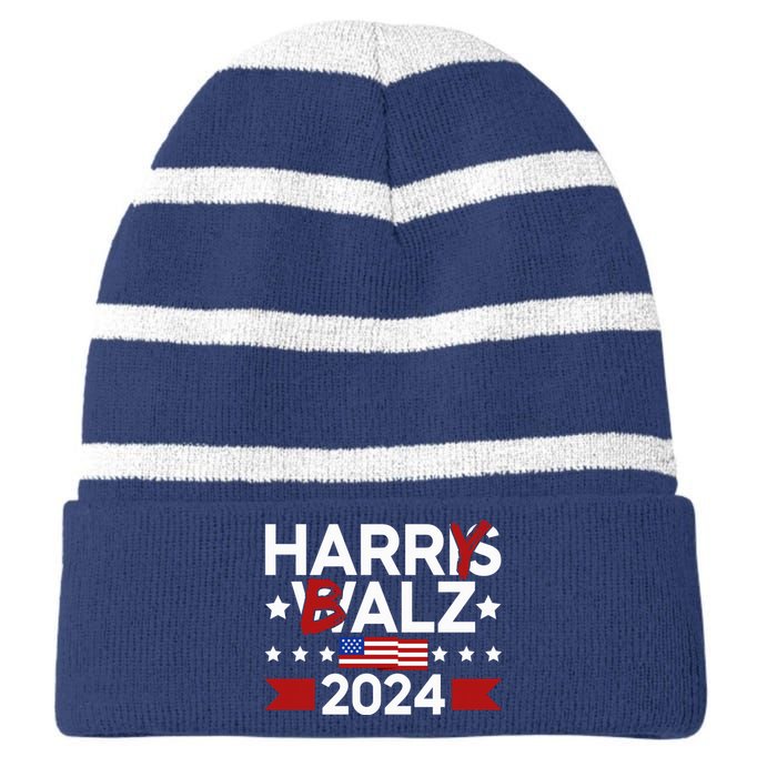 Funny Harris Walz 24 Harry Balz 2024 Meme Democratics Vote Striped Beanie with Solid Band