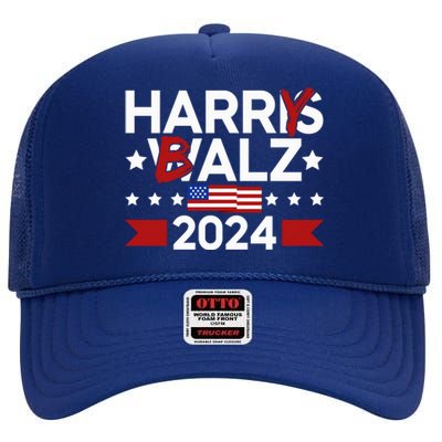 Funny Harris Walz 24 Harry Balz 2024 Meme Democratics Vote High Crown Mesh Back Trucker Hat