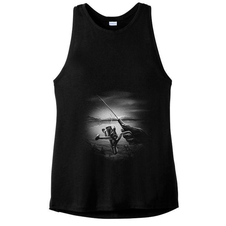 Fishing Hand With Reel Monochromatic Ladies PosiCharge Tri-Blend Wicking Tank