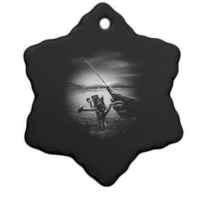 Fishing Hand With Reel Monochromatic Ceramic Star Ornament