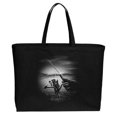 Fishing Hand With Reel Monochromatic Cotton Canvas Jumbo Tote